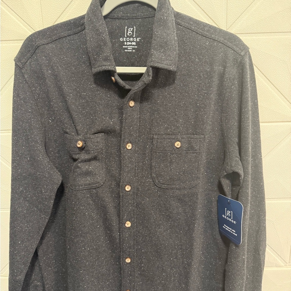 George Men's Black Button-Up Shirt